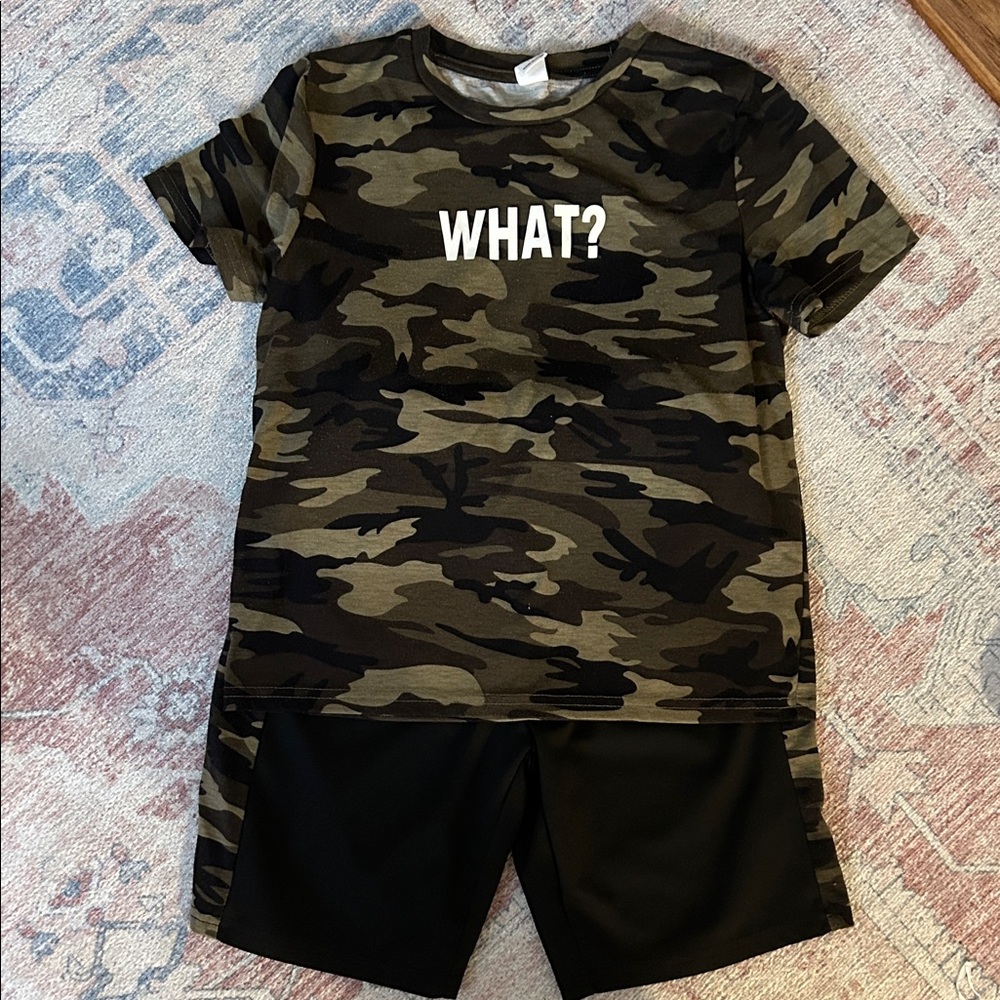 SHEIN Black and Green Camouflage 2 Pc Short Set Sz 7 boys